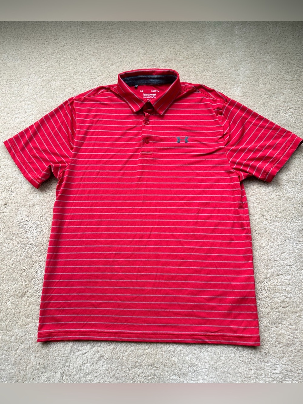 Under Armour Men's Red & Gray Striped Playoff Polo - Size L - VGUC - Stretch